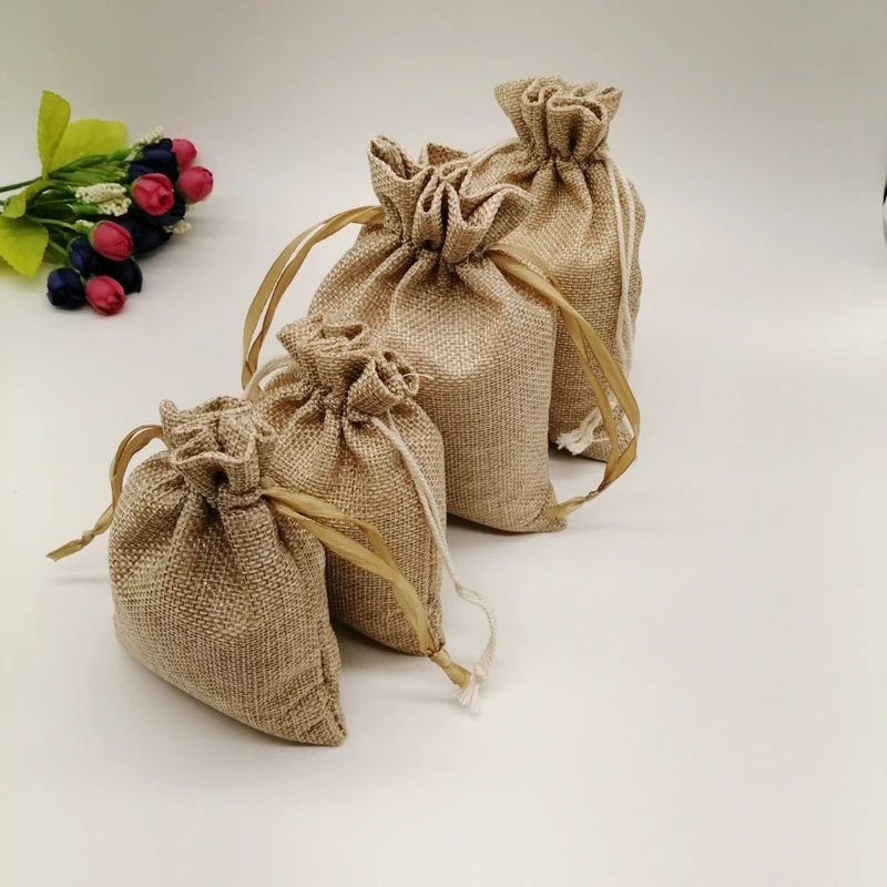 Фото 5pcs Fabric Jute Bags Gift Packaging Bag Gift Bag Drawstring Cotton Bag for Christmas Party Wedding Jewelry Pouches Diy Handmade №2