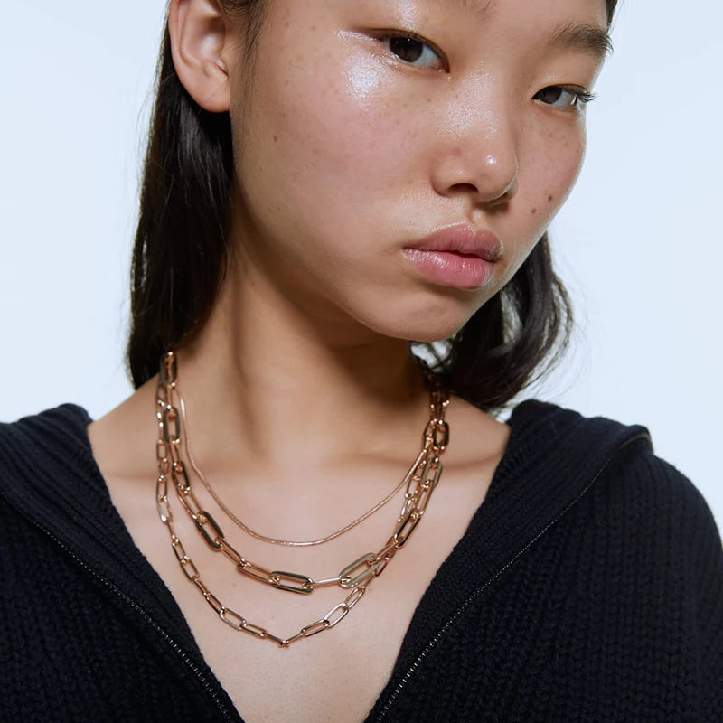 Женское многослойное ожерелье ZA колье золотистого цвета в стиле хип хоп панк