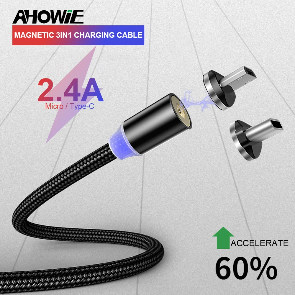 Магнитный зарядный кабель Micro USB Type C мобильный телефон магнитный провод для iPhone 11