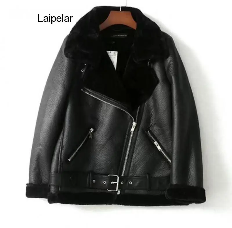 

Winter Sheepskin Coats Women Thicken Faux Leather Fur Coat Female Fur Lining Leather Jacket Aviator Jacket casaco feminino