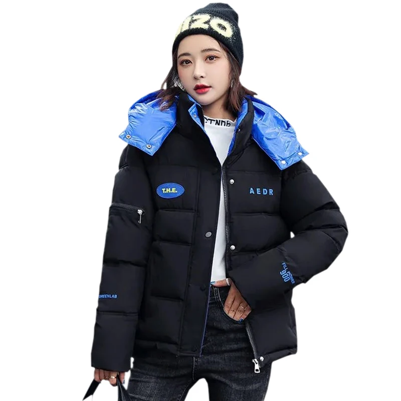 

2021 зимние куртки, женские парки с буквенным принтом, Женская Толстая свободная повседневная верхняя одежда с капюшоном, куртка с хлопковой ...