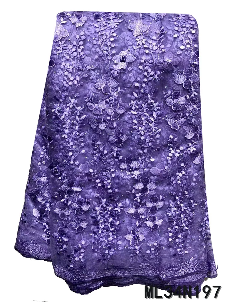 

BEAUTIFICAL Flower Embroidery Tulle Lace Cheap Price French Net Lace Fabric 5 Yards for Garment ML34N197