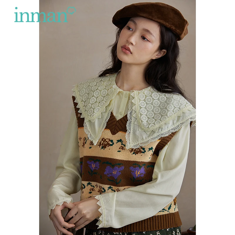 INMAN осенне-зимний женский жилет Ретро стиль v-образный вырез дизайн свежие