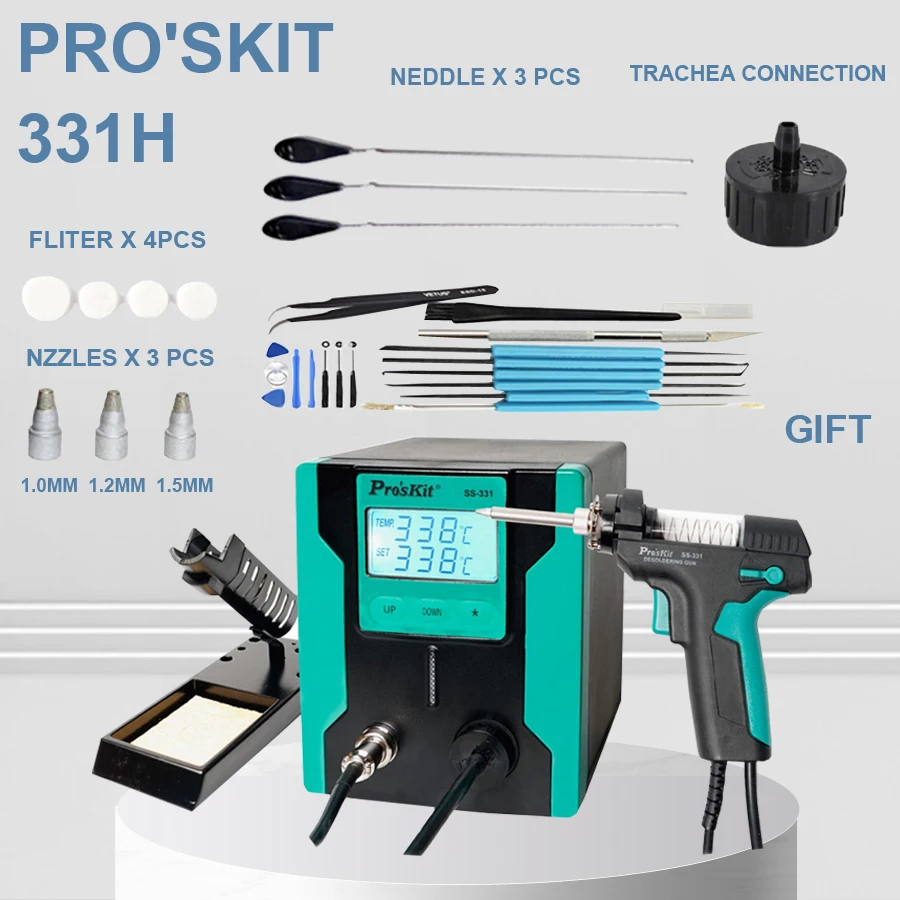 Pro'sKit SS-331H электрический пистолет для удаления припоя антистатические высокой мощности сильный всасывающий насос для ремонта печатной платы