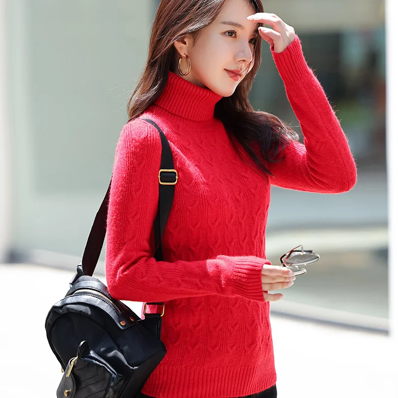 

2021 Autumn Comfortable High Neck Twist Pullover Warm Thickened Korean Slim Fitting Bottomed Sweater 3136-1