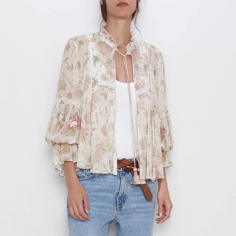 KHALEE YOSE блузка с цветочной вышивкой осенняя шифоновая принтом рубашка длинным