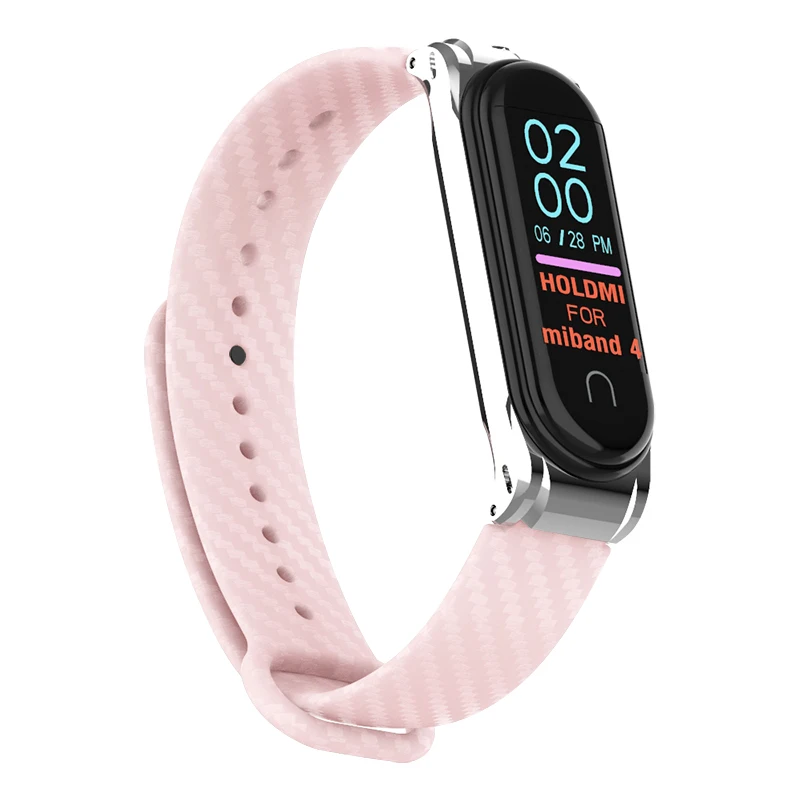 Hangrui mi Band 4 силиконовый чехол из углеродного волокна для Xiaomi mi band 4 ремешок металлический каркас браслет mi band 3 ремешок из нержавеющей стали