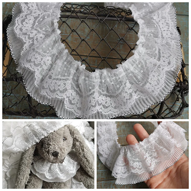 

6cm Wide Rice White Double Fold ruffles Lace Cuffs Collar Baby Skirt Lolita Curtain Handmade DIY decoration Sewing Accessories