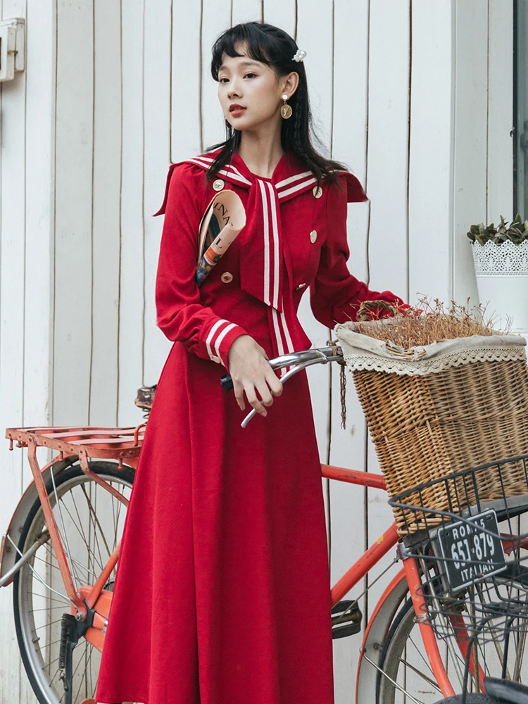

WAVSIYIER double-breasted party dress luxury vintage dresses women elegant runway long sleeve boho autumn winter a-line 2020 new