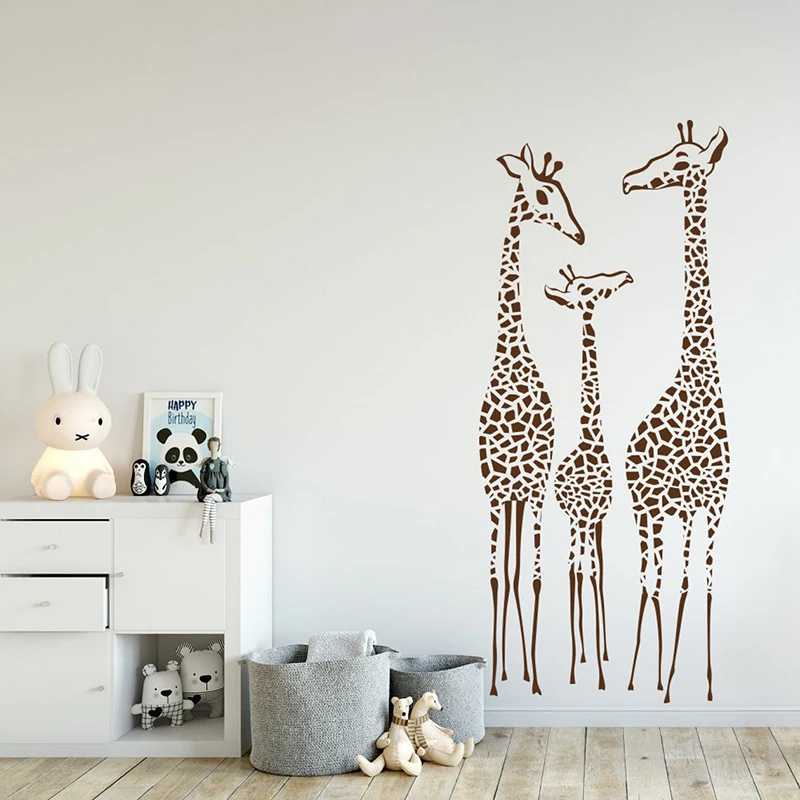 

Жираф Наклейка на стену, набор из 3 штук Жирафы виниловые Стикеры Жирафы Семья Наклейка на стену животного художественные обои A757
