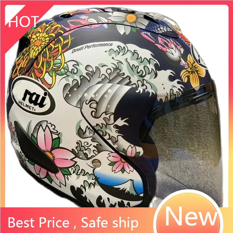 

Световой шлем нового дизайна, японский мотоциклетный шлем с изображением дракона на половину козырька, безопасная шапка для мужчин и женщи...