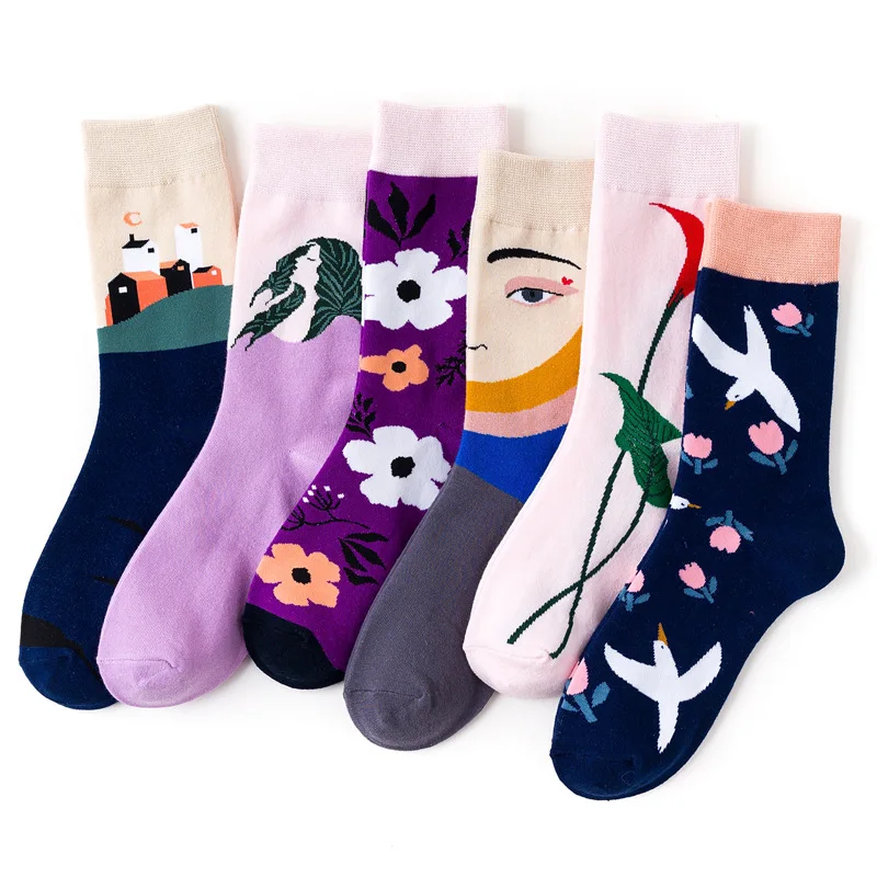 

Happy Fashion Colorful Graffiti Women Socks ins Funny Cotton Crew Socks Women Novelty Cartoon Gift for Spring Autumn Winter