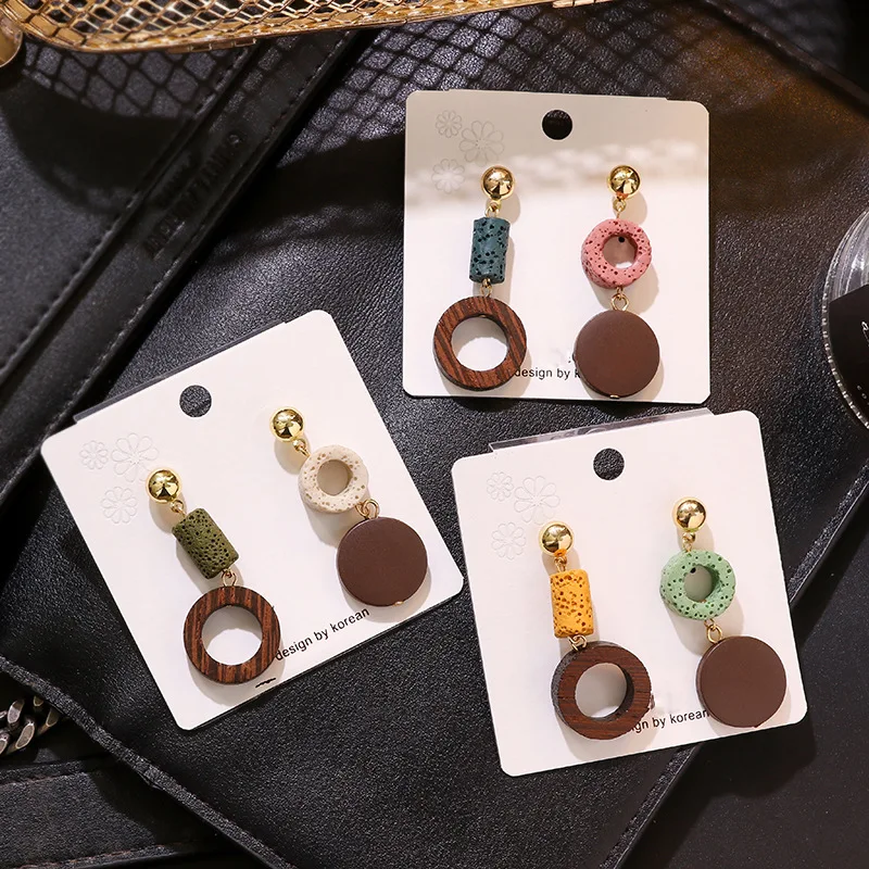 2019 Япония Корея новые винтажные красочные деревянные круглые асимметричные