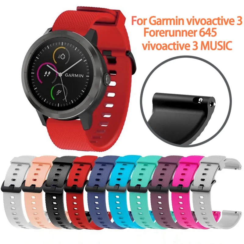 20 мм резиновый силиконовый спортивный ремешок для Garmin Vivoactive 3 Forerunner 645 сменный