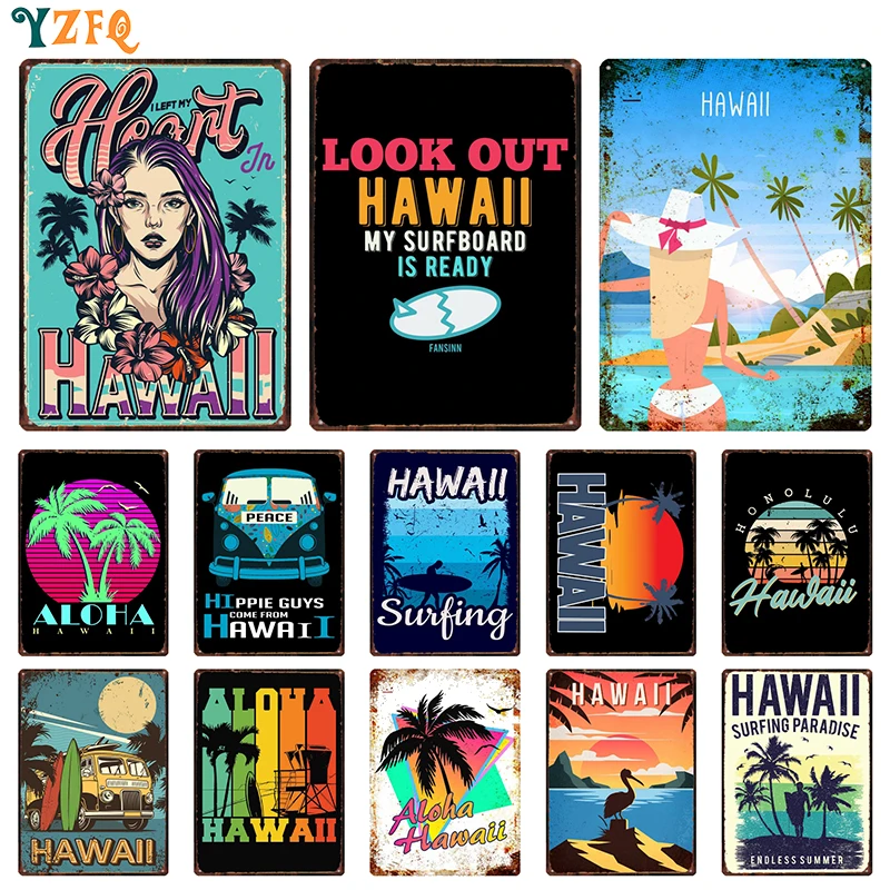 

Hawaii Beach Poster Tin Sign Vintage Metal Plaque Retro Bar Pub Restaurant Room Wall Decoration Plates DU-11524B