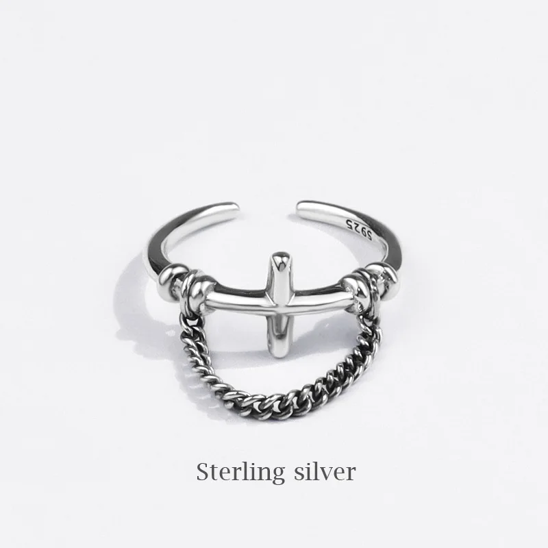 

European and American Fashion Cross Retro Ring Female Simple Graceful Chain Open Female Index Finger Ring Female