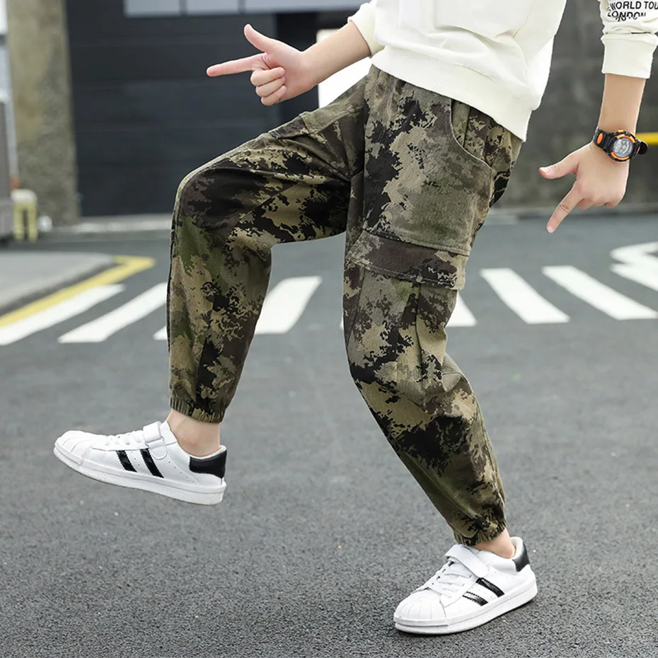 Штаны для мальчиков камуфляжные брюки карго повседневные узкие детские Осень