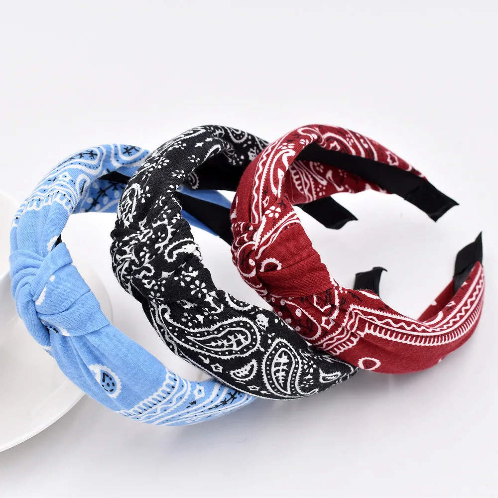 

New Knitted Retro Baroque Cashew Flower Headband European and American Ethnic Wind Cloth Cross Headband Yoga Hair Accessories