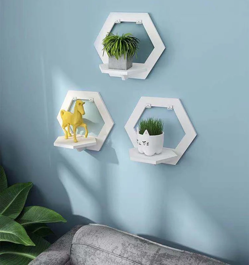 

Wall Shelf Free Punching Wall-mounted Flower Basket Decor Rack Living Bedroom Storage Rack TV Background Wall Organizer Holder