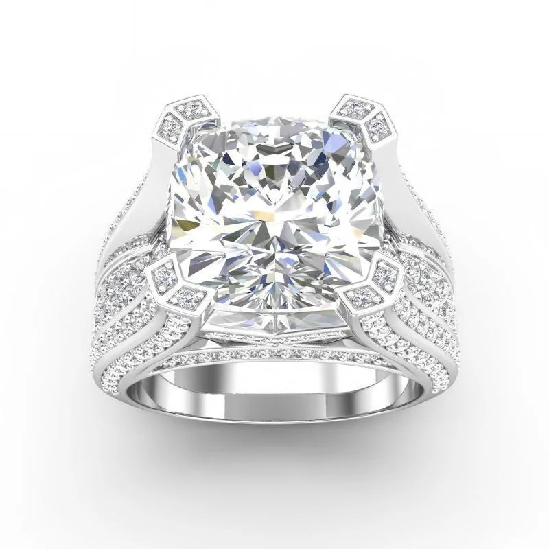 White light luxury style diamond square zircon ring simple