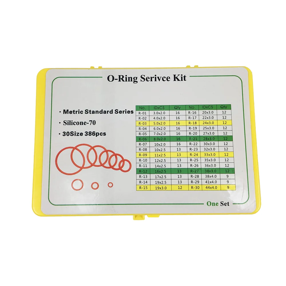 

Metric oring 386PCS/set Rubber O Ring Assortment kit Washer Gasket Sealing O-Ring pack Plastic Box Silicone Red rubber rings