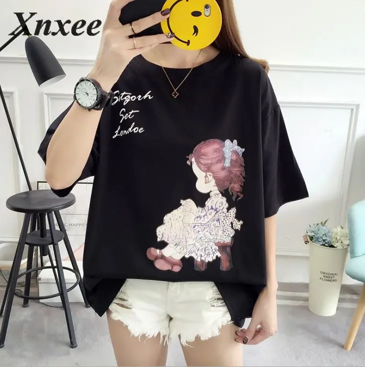 

Korean print Cartoons Women's T-shirts 2020 New Ladies Pullovers Short Sleeve Loose Female Tees