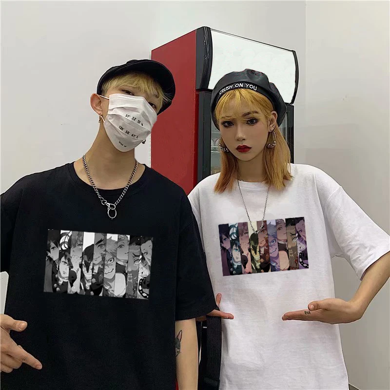 

Chic Anime Kimetsu no Yaiba Pillars Print T-shirt Male Hip hop Oversize Top Harajuku Demon Slayer Unisex T shirt Men Tee