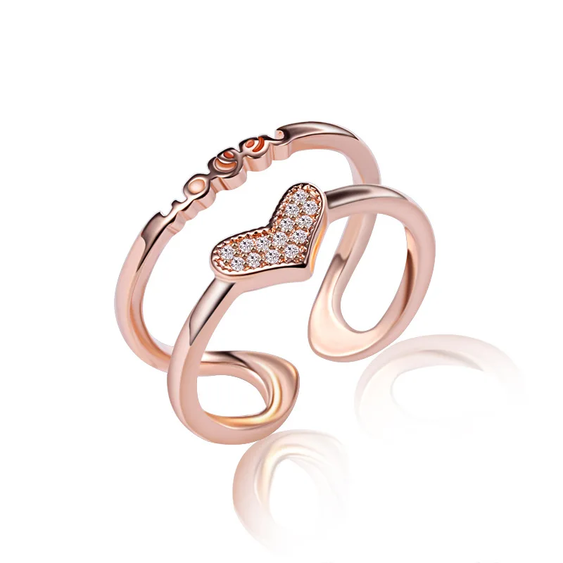 

Prevent allergy 925 Sterling Silver Rose Gold Opening Rings Heart Shape Ring For Women Party Jewelry jz025