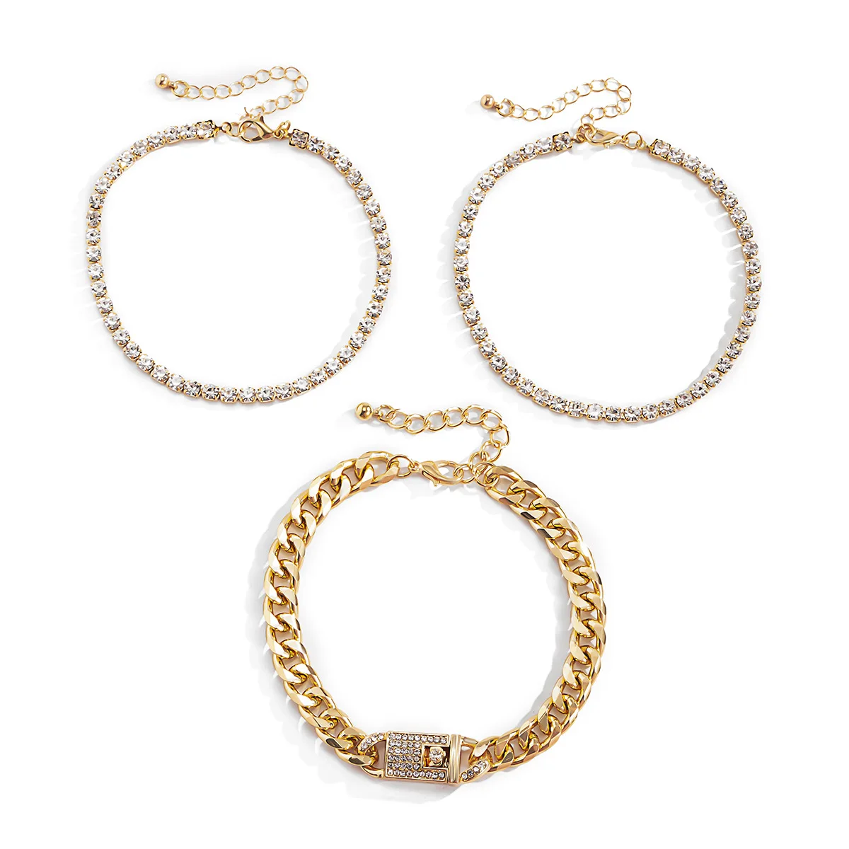 

Retro ethnic style slightly inlaid Cuban buckle anklet female fashion trendy cool multi-layer suit metal foot ornaments