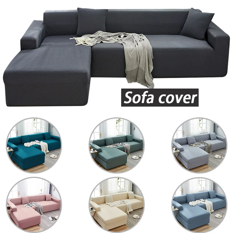 

Solid Color Sofa Cover Elastic Living Room Sofa Cover Pet Protective Cover L Type Dustproof Machine Washable Home Decoration