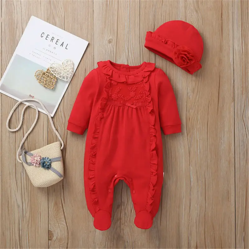 

Newborn Toddler Infant Baby Girl Kids Cotton Floral Romper+Hat Autumn Winter Long Sleeve Jumpsuit Bodysuit Clothes Outfit