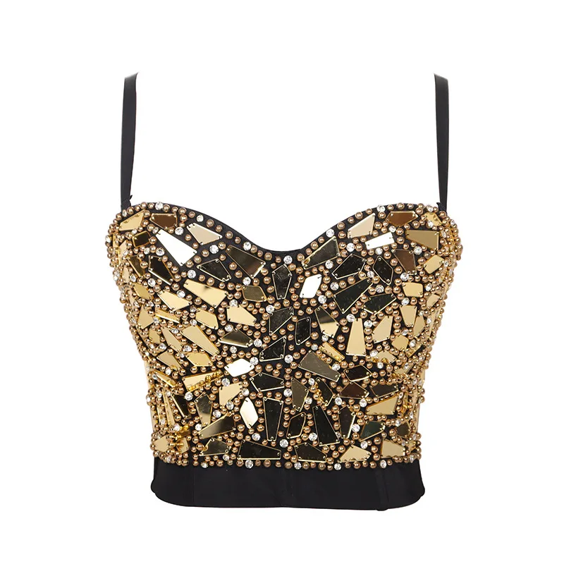 

Sexy Beaded Diamond Sequins Women Camis Cropped Top Night Club Party Corset Crop Top To Wear Out Push Up Bustier Bra DB905