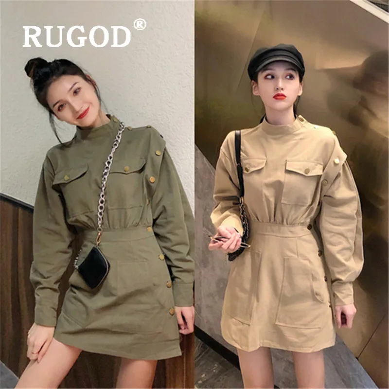 Женское платье с круглым вырезом RUGOD однотонное свободное присборенной талией