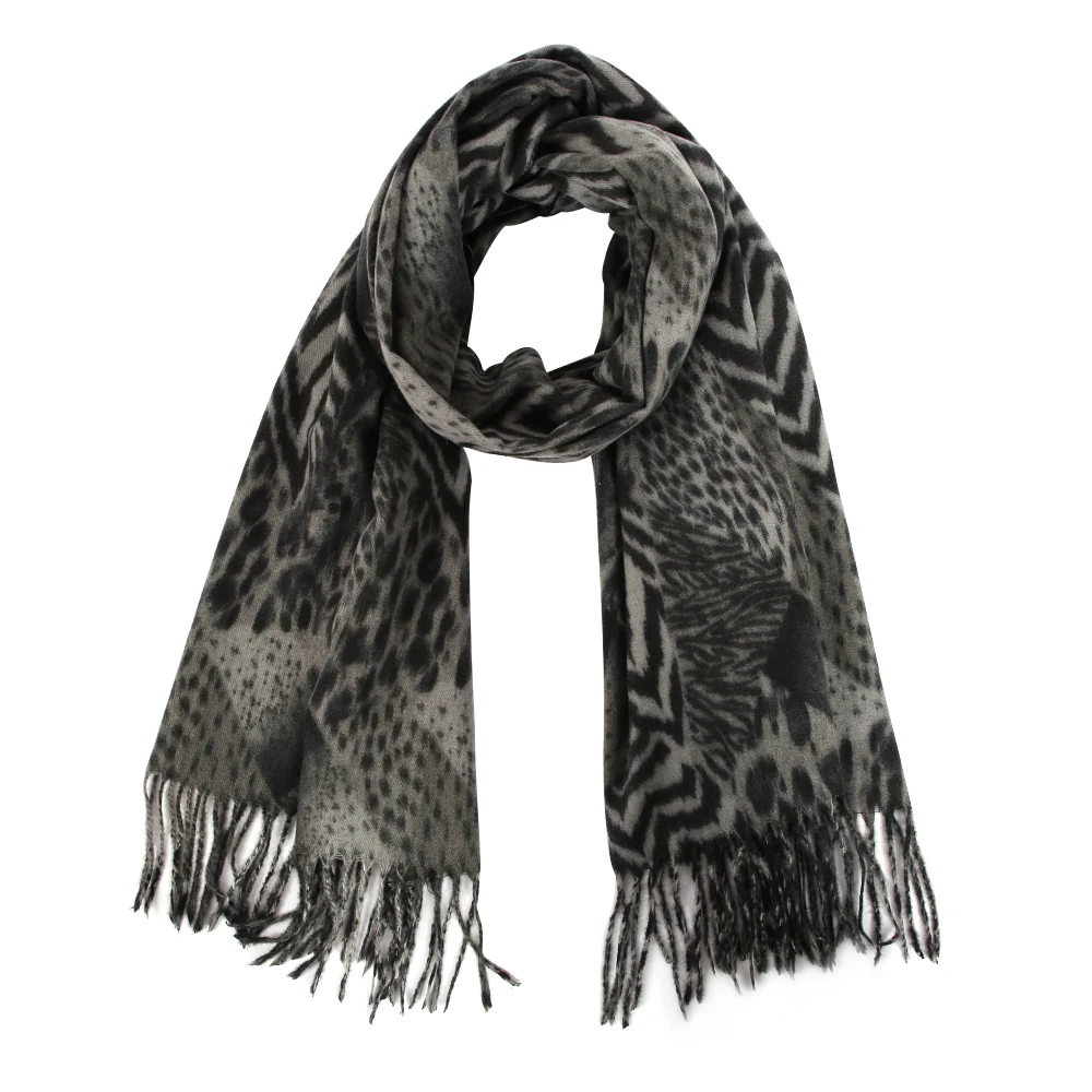 Зимние леопардовые однотонные шарфы FOXMOTHER хиджаб теплые с кисточками