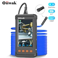 oiiwak dual lens endoscope mini camera 4 3 ips 1080p ip68 waterproof snake inspection borescope camera 32gb sewer plumbing