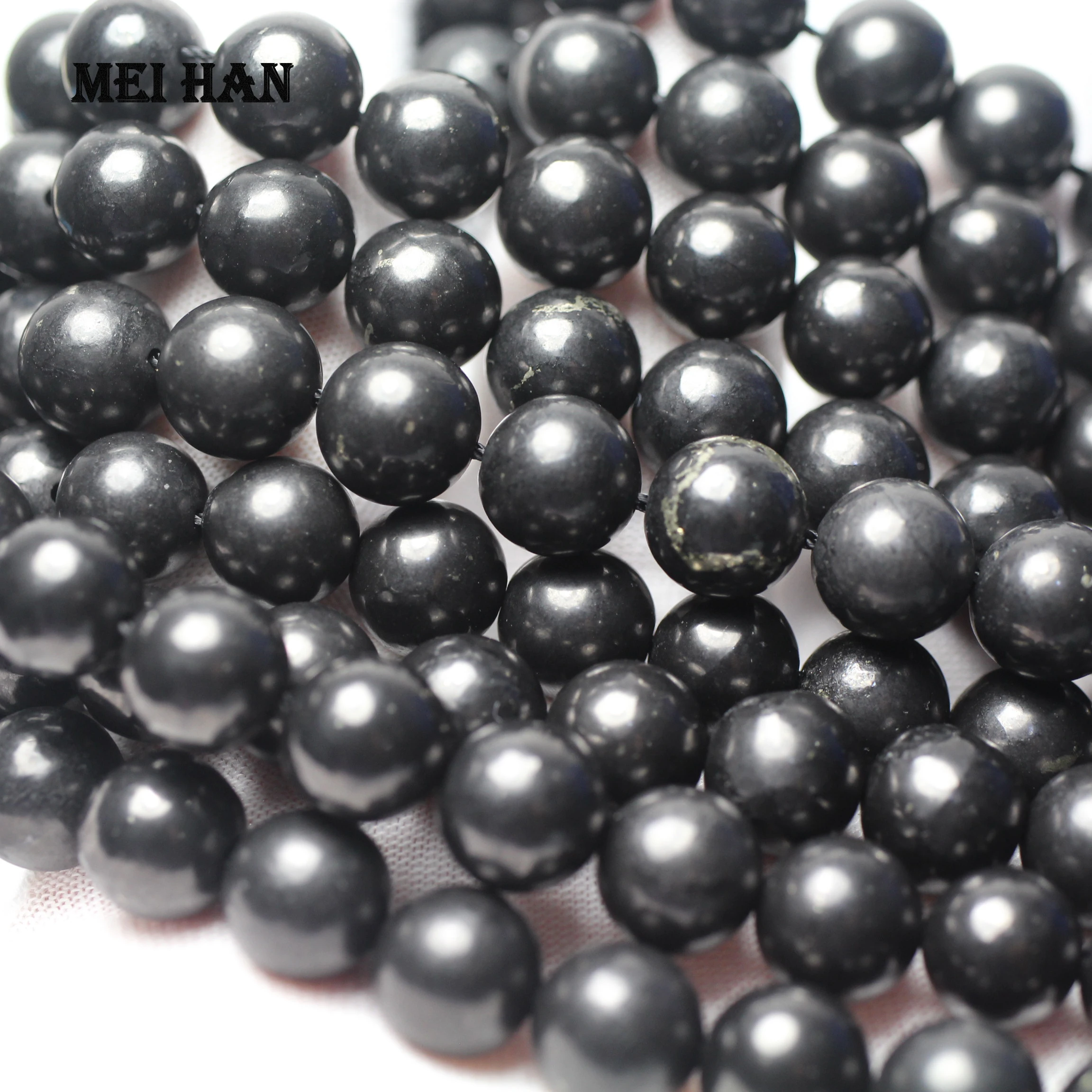 

Meihan Free shipping (1 strand/set) natural precious 8mm 10mm Shungite smooth round loose beads gemstone for jewelry making
