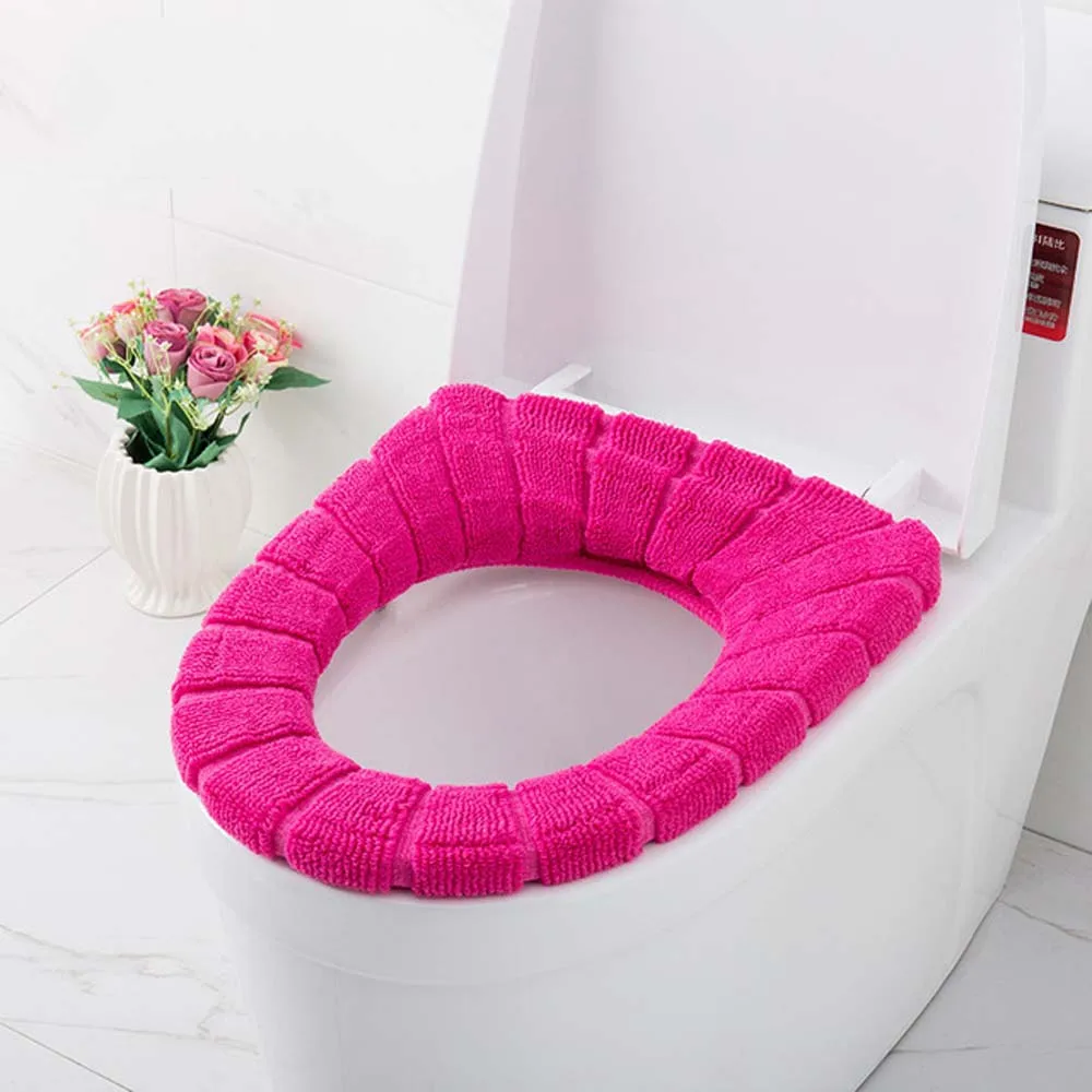 rose red Новая теплая мягкая крышка для унитаза, крышка для сиденья, верхняя крышка, Накладка для ванной, теплое сиденье на унитаз, ткань, мягкая крышка для унитаза, моющееся сиденье - Цвет: rose red
