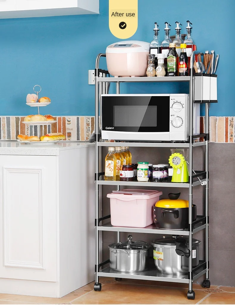 Кухонная стойка из нержавеющей стали напольная многоярусная полка для