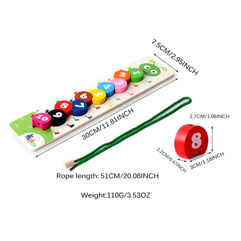 

Wooden Building Blocks Toy Digital Building Block Stringing Game Colorful Stringing Block Toy With Digital Cute Pattern For Baby