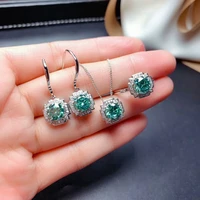meibapj new 1 carat green moissanite jewelry set 925 silver ring earrings pendant 3 pieces suits wedding jewelry for women