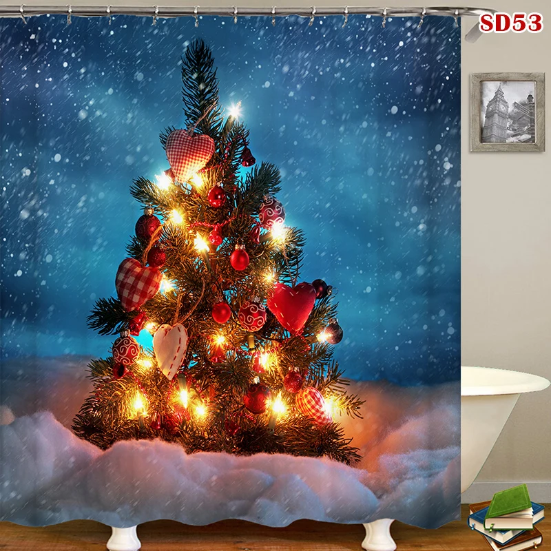 

Christmas Pattern Printing Shower Curtain Waterproof Bathroom Supplies Xmas Decor FPing