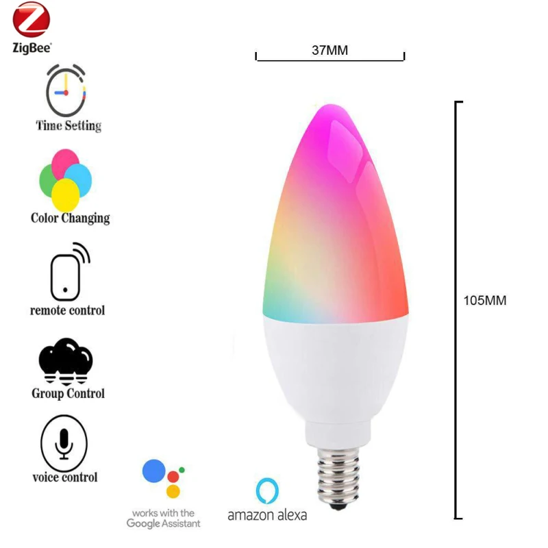 Умная Светодиодная лампа Tuya Zigbee 3 0 E12/E14 с регулируемой яркостью переключатель