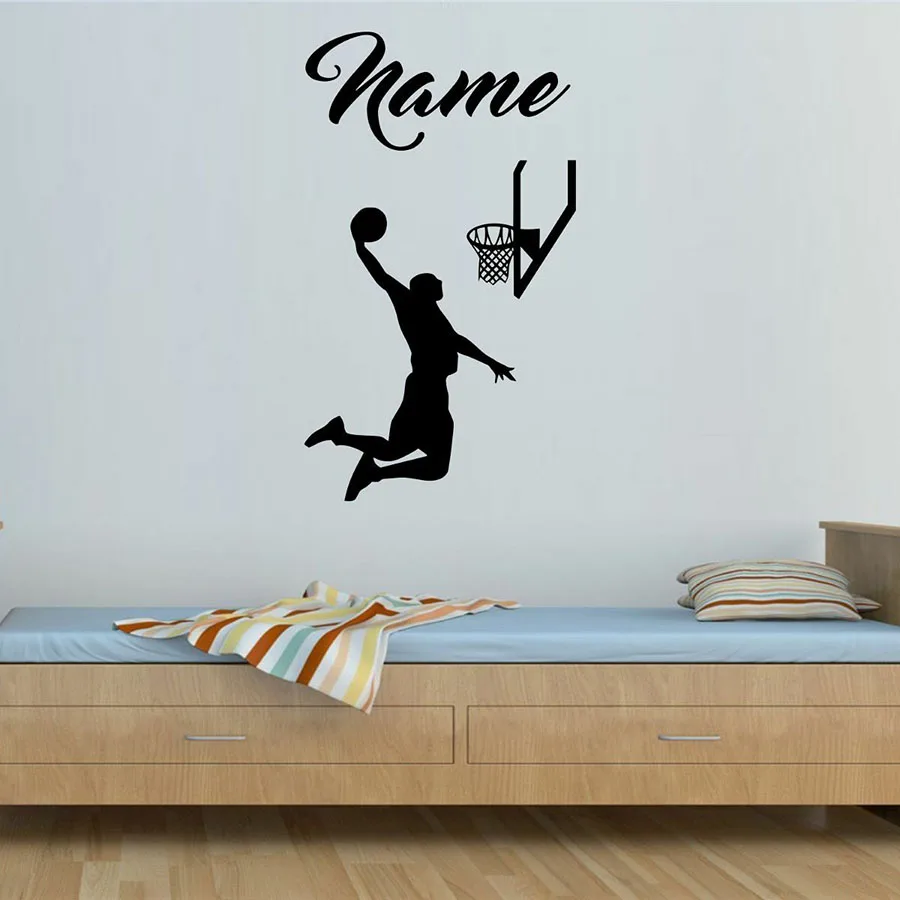 Playing Basketball Wall Sticker Custom Name Sports Teen Kids Boy Bedroom Home Decor Vinyl Wall Decal Personalised Art Mural M423