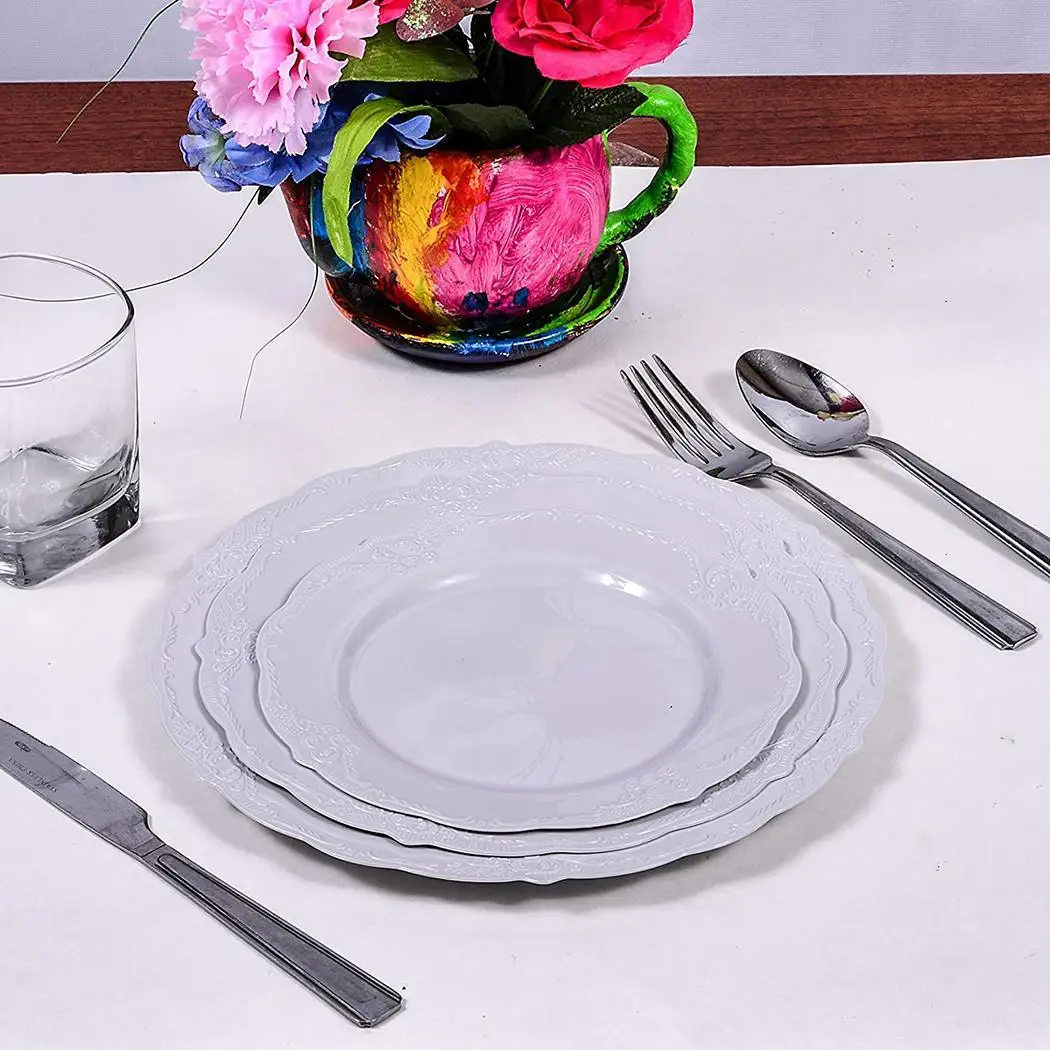 Круглые одноразовые тарелки вечерние Свадебные День рождения походный рюкзак(6 шт) посуда белый