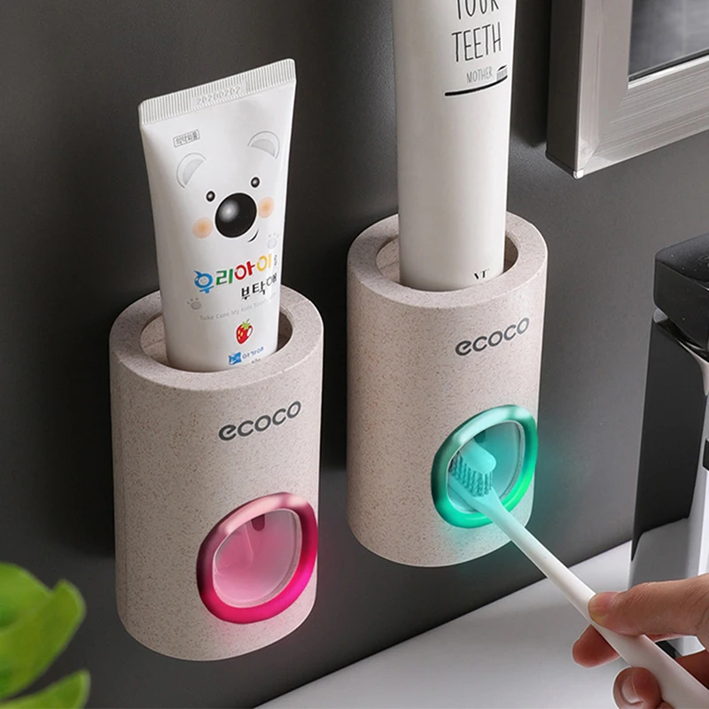 

Automatic Toothpaste Dispenser Dust-Proof Toothbrush Holder Wheat Straw Wall Mounted Home Squeezer Bathroom Accessories