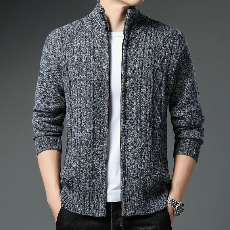 

Knit Cardigan Men's Twist Sweater New Jacket Autumn Winter Cashmere Thick Leisure Wool Brand Zipper Up Jumper Coat