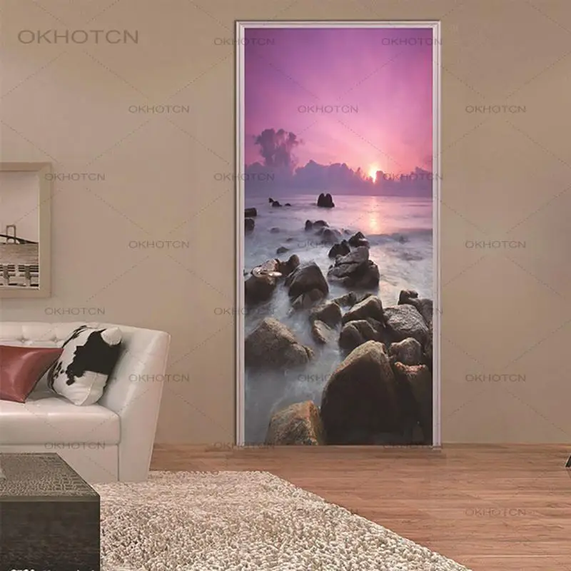 

Креативная 3D наклейка на дверь, домашний декор, самоклеящиеся прочные Настенные обои, водонепроницаемые обои, печать Морского Пейзажа, Карт...