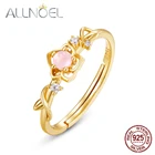 ALLNOEL, цельные кольца из стерлингового серебра 925 пробы, феи, принцесса, розовый кварц, позолоченные кольца цветочной формы для женщин, ювелирные изделия для помолвки