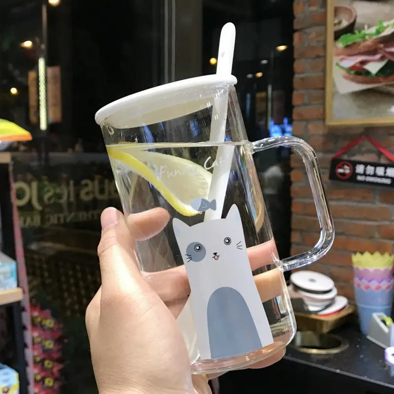 Милая творческая большая емкость стеклянная термостойкая Питьевая чашка