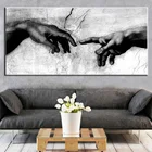 Черно-белая Картина на холсте Рука Бога, творение Адама, рисунок на холсте, настенные картины для гостиной, Декор без рамки